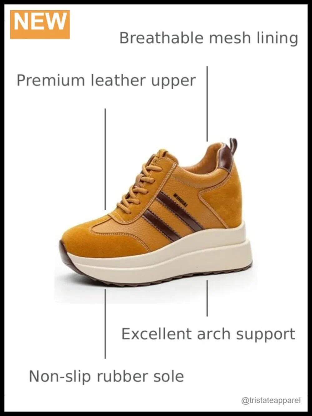 Wedge Sneakers for Women Platform Hidden Heel Leather Lace-Up Chunky Fashion